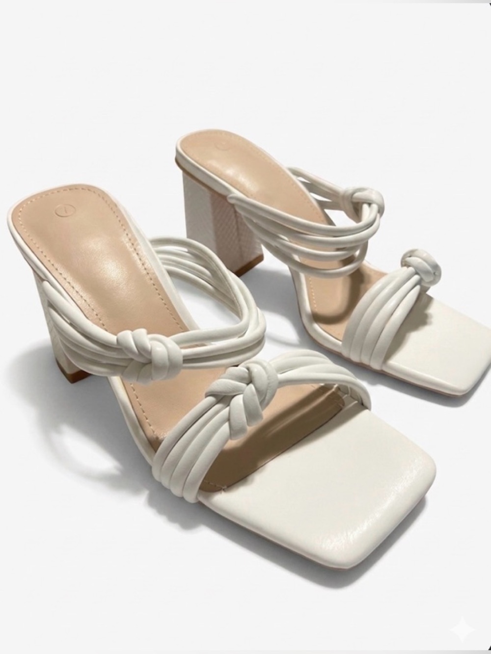 Chic White Knotted Strappy Block Heels NWOT